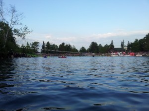 The IM Lake Placid Start line from the water.